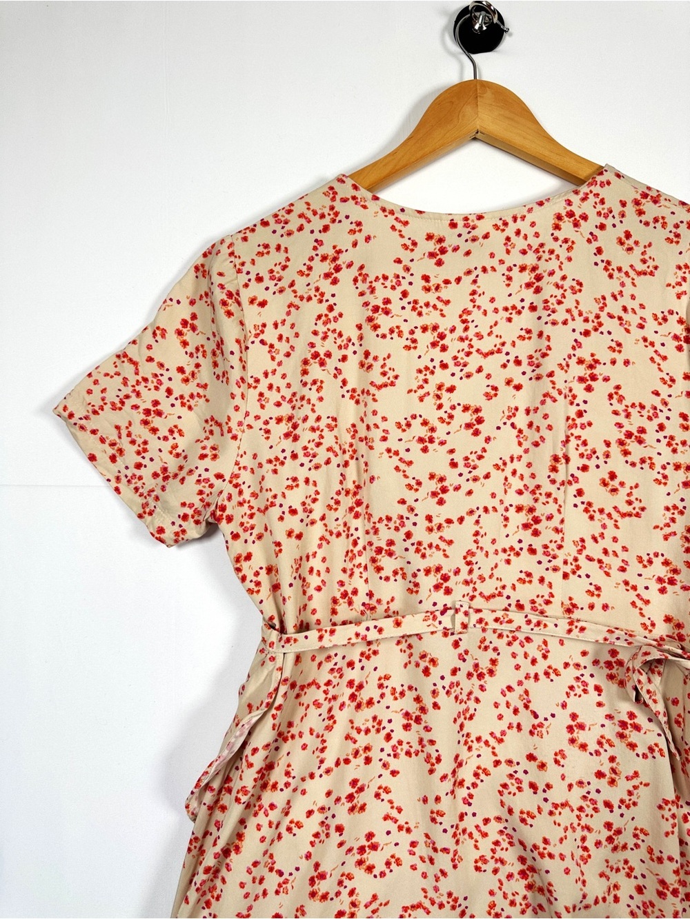 Rachel EcoVero Tencel Wrap Midi Dress Red Floral Ruffle L Cottagecore - Picture 8 of 8
